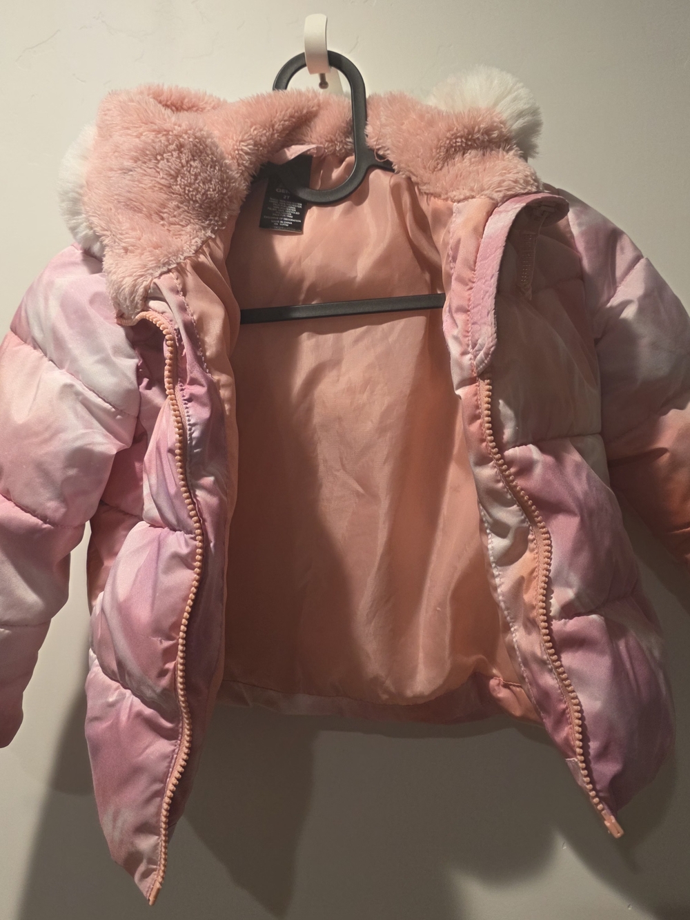 Gerry Toddler Girls Pink Tie-Dye Puffer Jacket Faux Fur Hood Size 2T - Picture 1 of 12